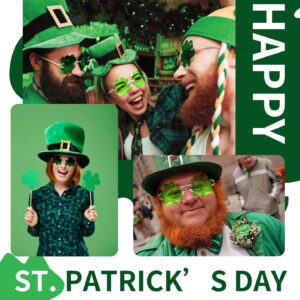 COASION St. Patrick's Day Irish Shamrock Sunglasses Green Four Leaf Clover Leprechaun Costume Eyewear Glasses for Women Men (Clover/Green + Shamrock/Green)