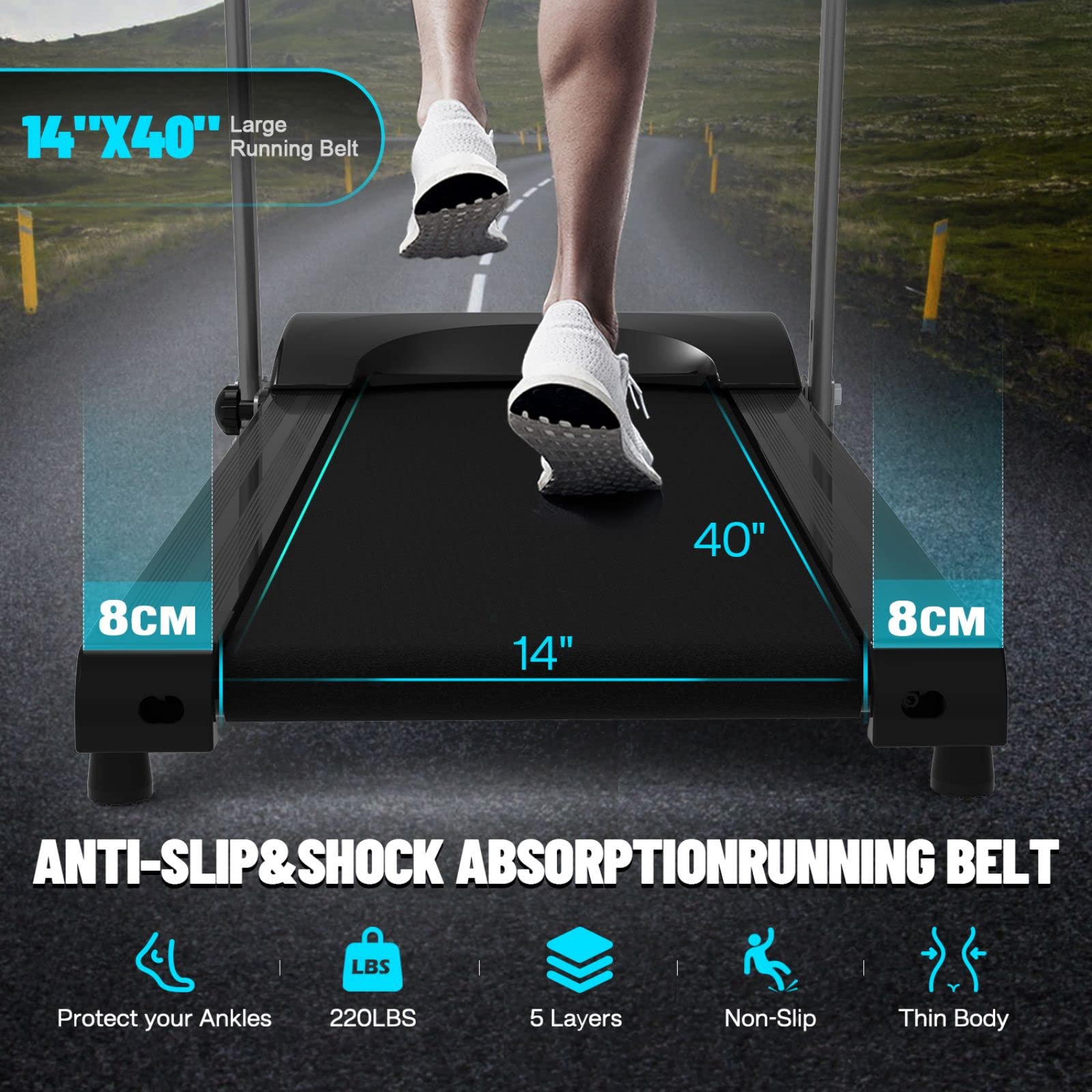 Foldable Treadmill, Electric Motorized Running Machine for Home Workout, Space-Saving Easy Assembly Fitness Motorized Running Jogging Exercise Machine