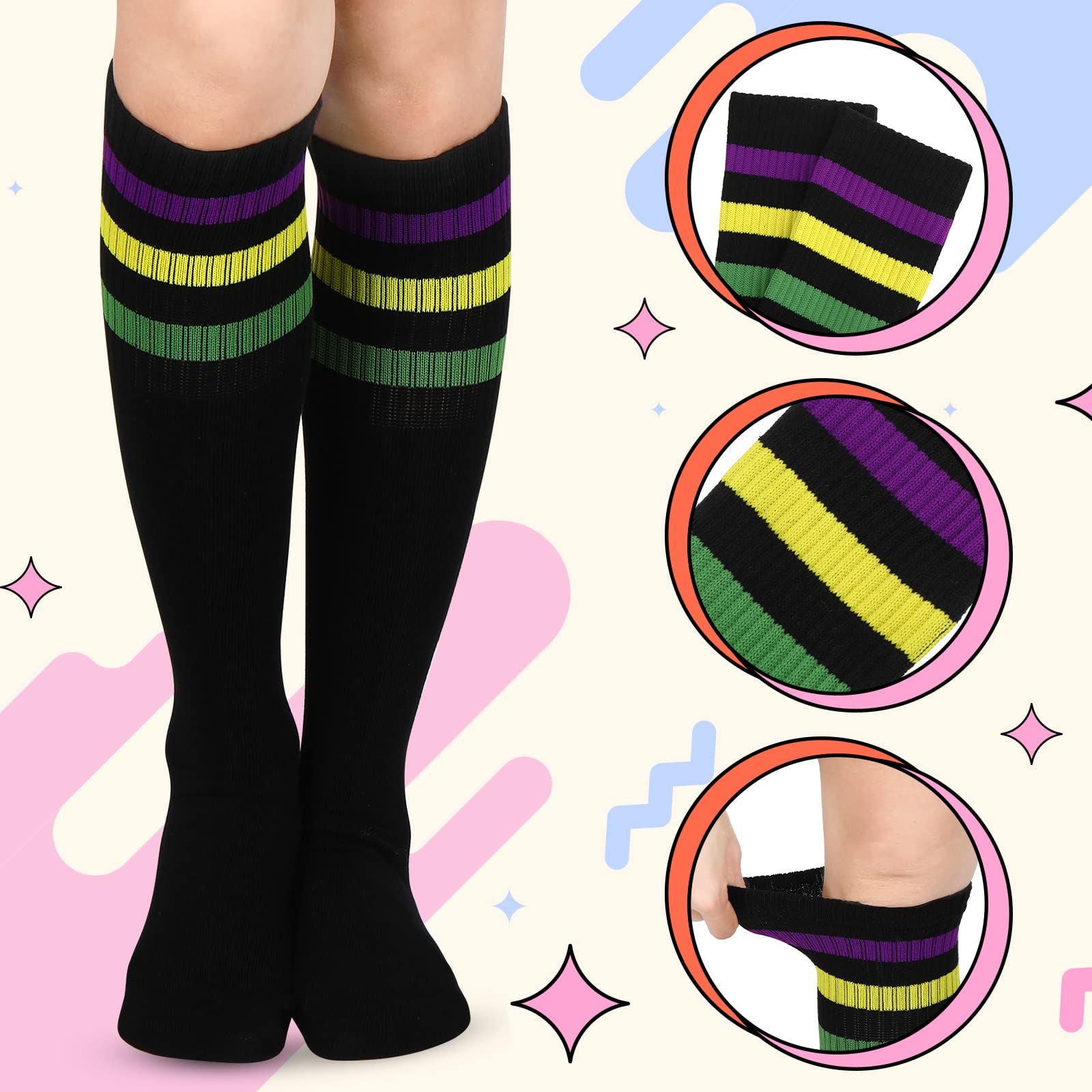 SATINIOR 2 Pairs Christmas Women Socks Over Knee Long Opaque Striped Thigh High Socks (Top Striped Black White)