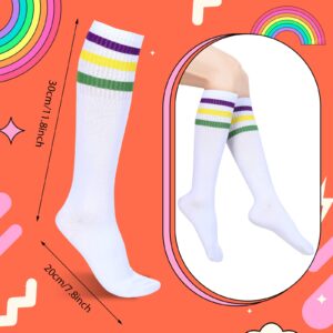 SATINIOR 2 Pairs Christmas Women Socks Over Knee Long Opaque Striped Thigh High Socks (Top Striped Black White)