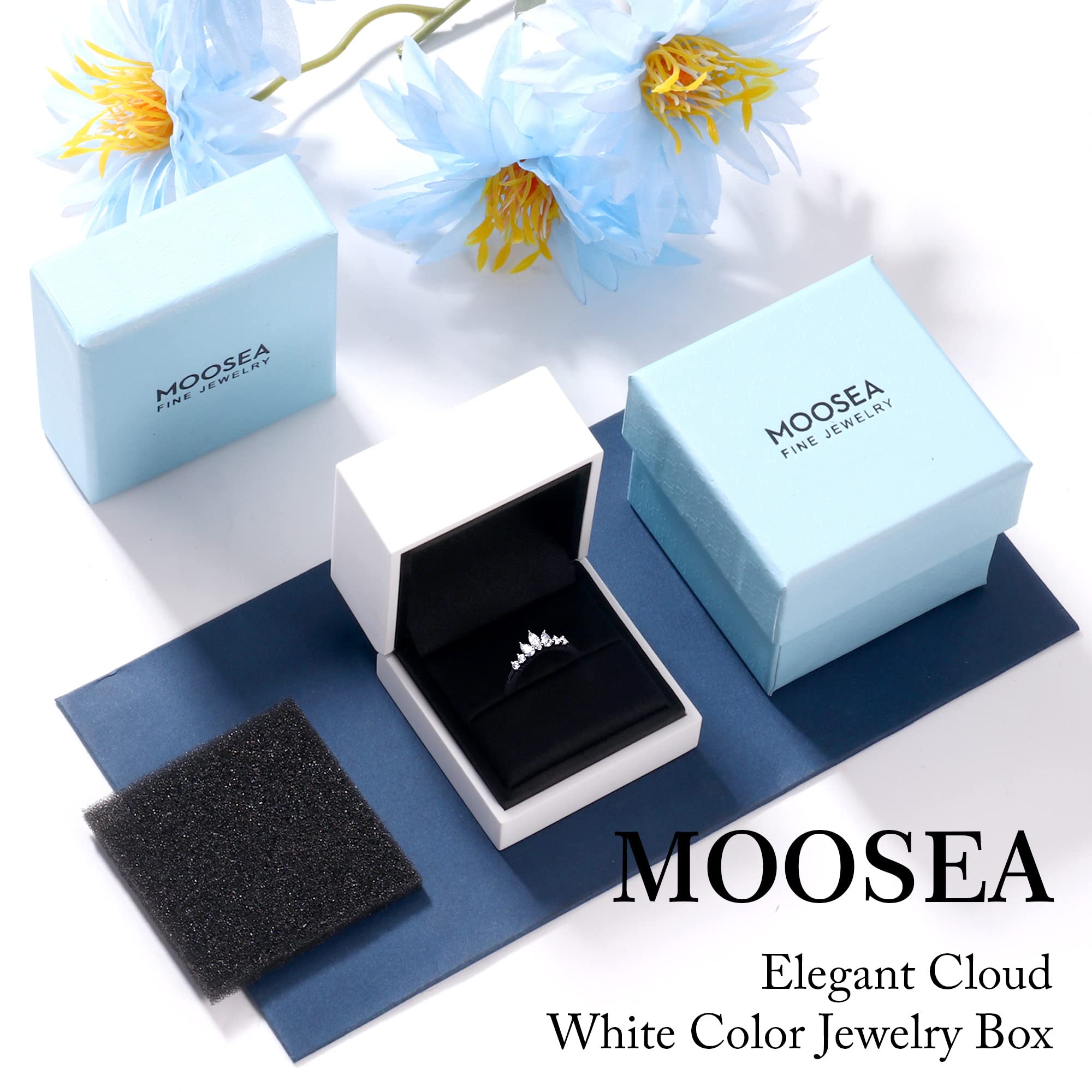 MOOSEA Unique Moissanite Anniversary Rings for Women Wife, D Color VVS1 Clarity Lab Created Diamond Rings 14K White Gold Vermeil Moissanite Curved Wedding Rings for Women Anniversary Rings Gifts