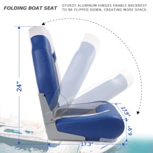 SUNDGORA Deluxe Marine High Back Folding Boat Seat,Stainless Steel Screws Included,White/Pacific Blue/Charcoal(2 Seats)