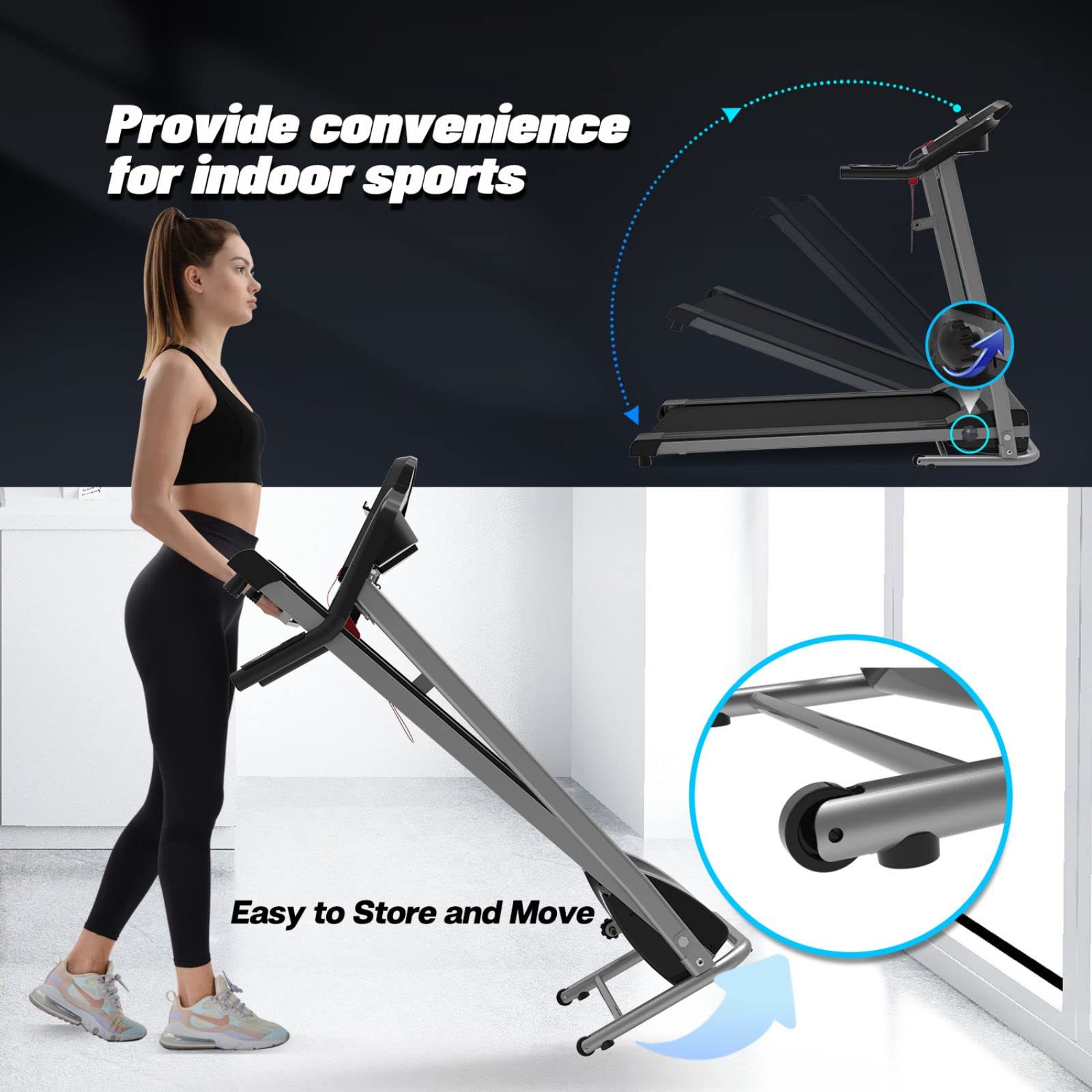 Foldable Treadmill, Electric Motorized Running Machine for Home Workout, Space-Saving Easy Assembly Fitness Motorized Running Jogging Exercise Machine