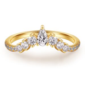 MOOSEA Moissanite Contour Rings for Women, D Color VVS1 Clarity Lab Created Diamond Rings 14K Yellow Gold Vermeil Unique Moissanite Wedding Band for Women Mom Wife Anniversary Rings Gifts