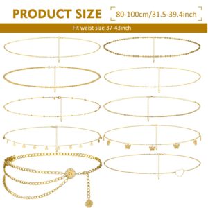 Lenwen 10 Pcs Belly Chain Adjustable Waist Chain Summer Beach Waist Jewelry for Women Multilayer Body Chain for Body Girls (Classic Style)