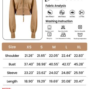 Arssm Cropped Hoodie Women Long Sleeve Sweatshirts Casual Fashion Hooded Zip up Workout Jacket with Thumb Holes(Khaki-L)