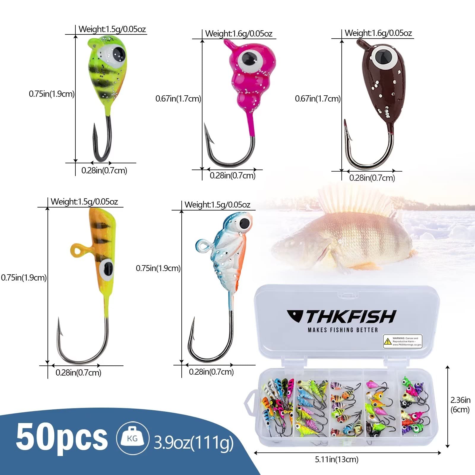 THKFISH Ice Fishing Jigs Lures Ice Fishing Lures Ice Fishing Gear A-50PCS+ D-31pcs