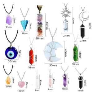 Mlurcu Crystal Necklace 15 PCS Crystal Pendants Jewelry Charms Healing Energy Gemstones Necklaces Quartz Chakra Obsidian Carnelian Evil Eye Heart Amethyst Chains Crystals