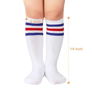 Komorebi Kids Soccer Socks Toddler Knee High Tube Socks Three Stripes Cotton Uniform Sports Stocking for Girls Boys 01 1 Pack Pure Black