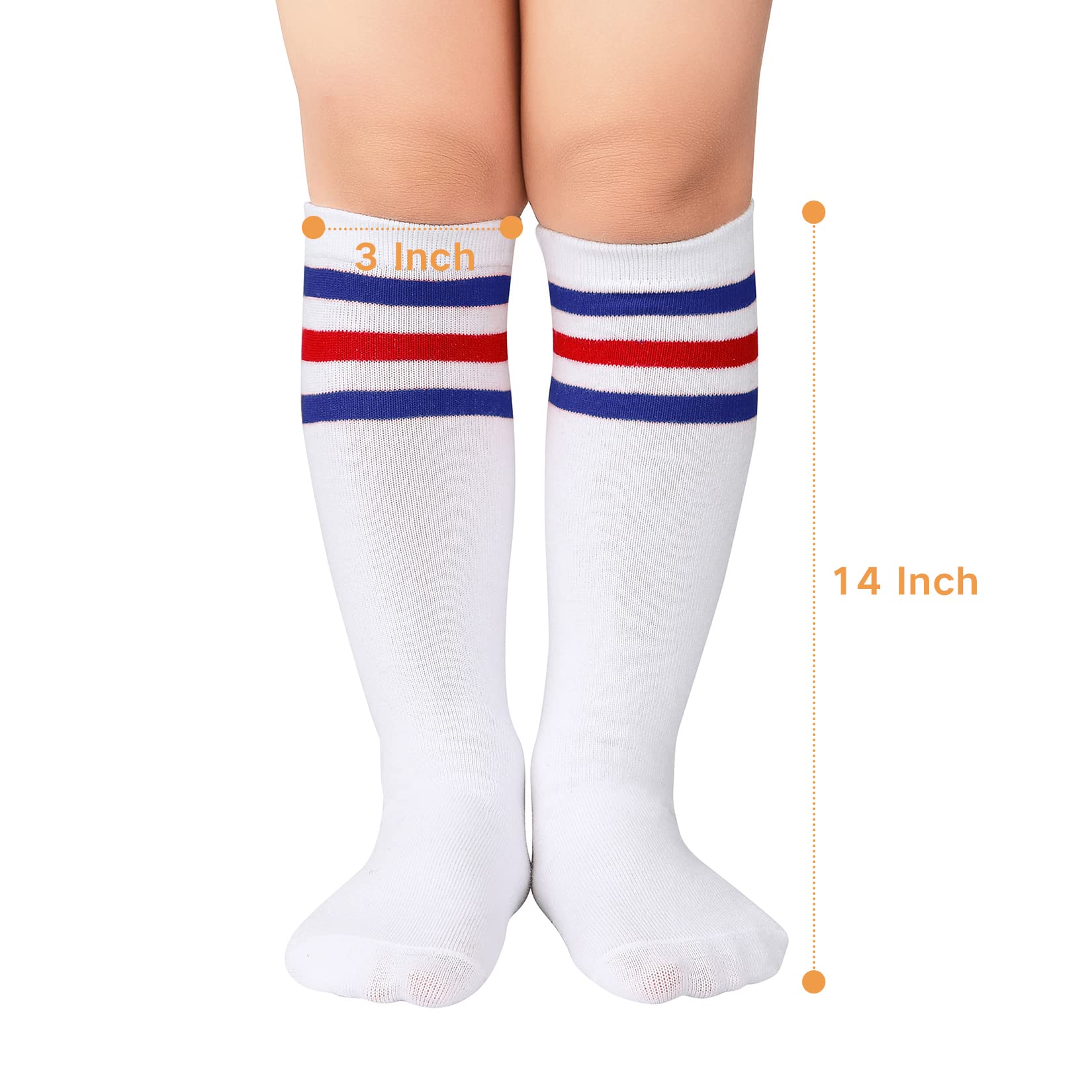 Kids Soccer Socks Toddler Knee High Tube Socks Three Stripes Cotton Uniform Sports Stocking for Girls Boys Halloween Socks 1 Pack Black Orange