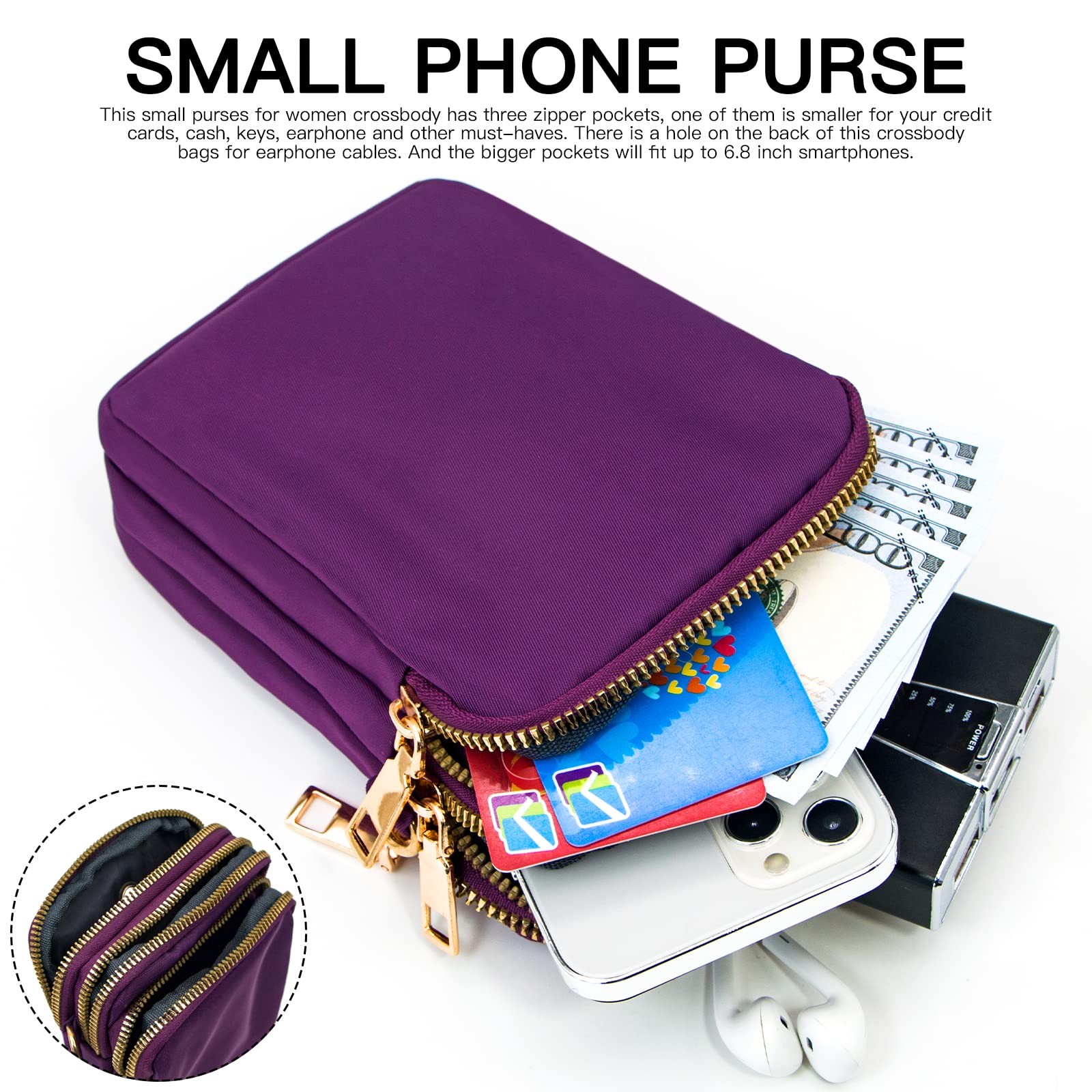 YINHEXI Small Crossbody Bags Purses for Women, Mini Crossbody Cell Phone Purse Wallet for Women and Men, Shoulder Bag (Purple)