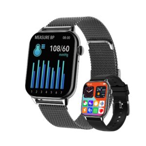 yussa blood pressure smartwatch | android smartwatch &iphone compatible | answer/make calls | speaker | 2straps | 1.86'' full screen | fitness &health tracking | +20 sports | man and woman (black)