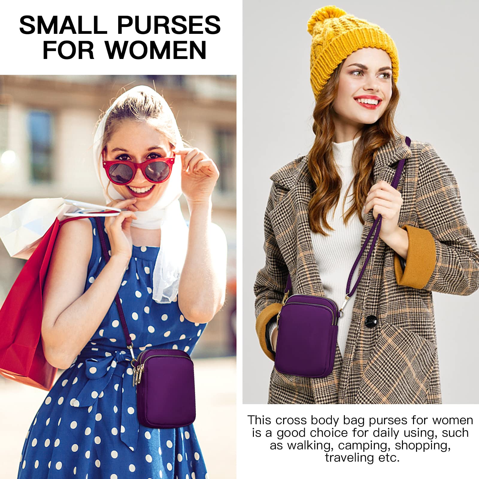 YINHEXI Small Crossbody Bags Purses for Women, Mini Crossbody Cell Phone Purse Wallet for Women and Men, Shoulder Bag (Purple)