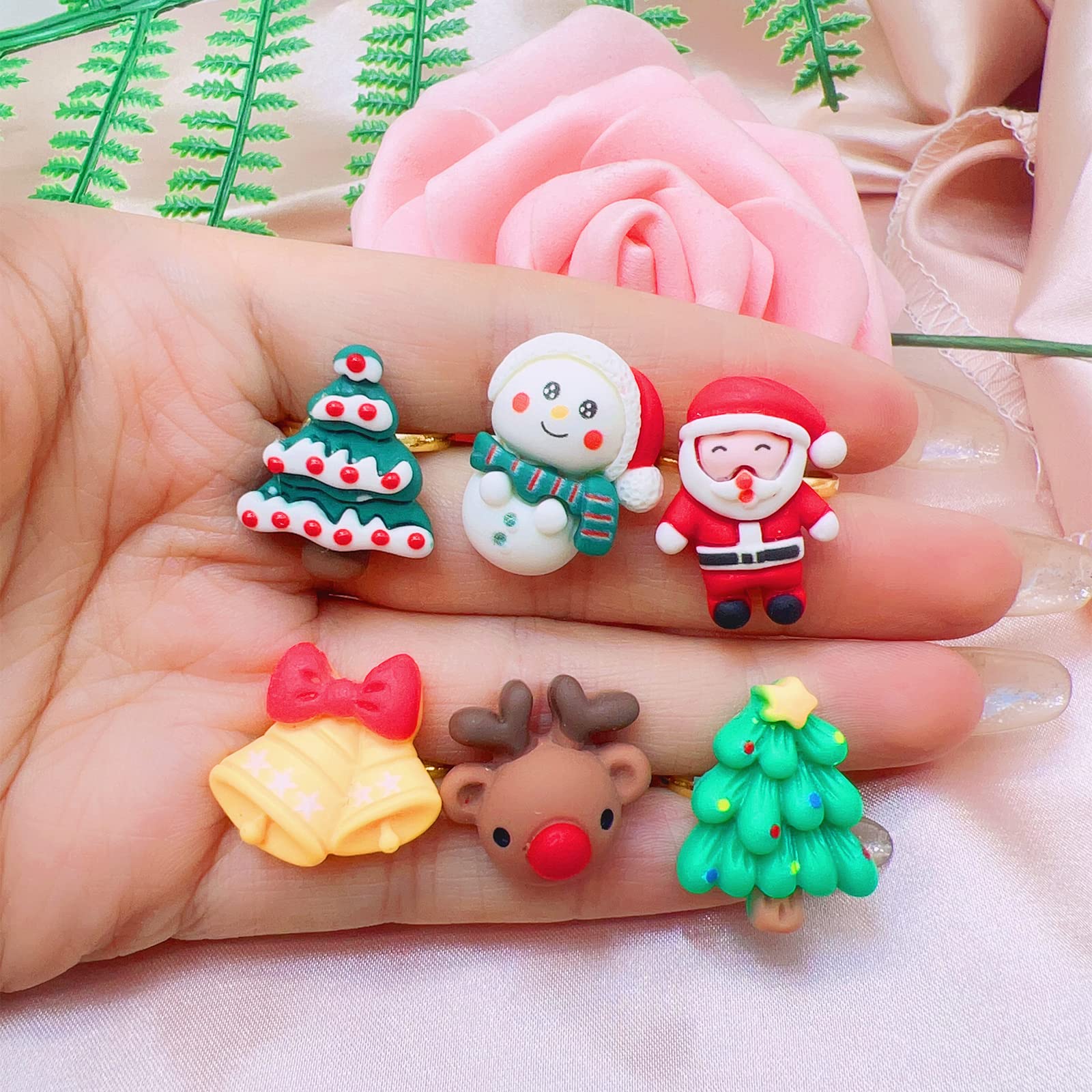 CJIAYUJEW Christmas Ring Set for Women Acrylic Christmas Tree Santa Crutches Elk Rings,Crystal Rhinestone Santa Claus Rings for Women Xmas Party Christmas (Acrylic-6pcs, alloy)