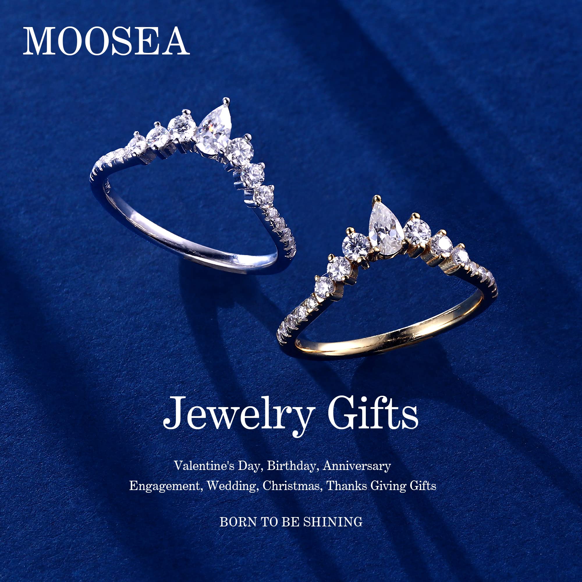 MOOSEA Moissanite Contour Rings for Women, D Color VVS1 Clarity Lab Created Diamond Rings 14K Yellow Gold Vermeil Unique Moissanite Wedding Band for Women Mom Wife Anniversary Rings Gifts