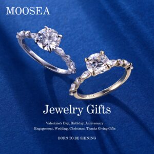 MOOSEA 1.5ct Moissanite Rings for Women, D Color VVS1 Clarity Lab Grown Diamond Rings 14K Yellow Gold Vermeil Marquise and Round Side Stone Moissanite Engagement Rings for Women Mom Wife Jewelry Gifts