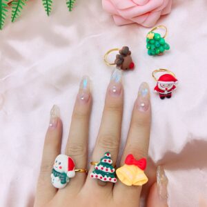 CJIAYUJEW Christmas Ring Set for Women Acrylic Christmas Tree Santa Crutches Elk Rings,Crystal Rhinestone Santa Claus Rings for Women Xmas Party Christmas (Acrylic-6pcs, alloy)