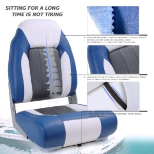 SUNDGORA Deluxe Marine High Back Folding Boat Seat,Stainless Steel Screws Included,White/Pacific Blue/Charcoal(2 Seats)