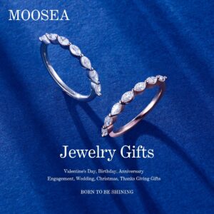 MOOSEA Versailles Moissanite Wedding Band for Women, D Color VVS1 Clarity Lab Created Diamond Rings 14K Yellow Gold Vermeil Floating Marquise Moissanite Anniversary Rings for Women Mom Wife Gifts