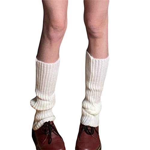 Fernvia Womens Lolita Knit Long Socks Leg Warmers Harajuku Japanese Kawaii Boot Socks Winter Ankle Heap Sock (B-White, One Size)