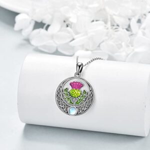 DAYLINLOVE Scottish Thistle Necklace Sterling Silver Scottish Celtic Knot Pendant Scottish Thistle Pendant Jewelry for Women