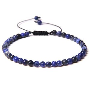 adjustable 4mm stone beads bracelet for women natural agates jaspers onyx lapis lazuli woven bracelet for new year gift jewelry - (metal color: 18.sodalite; length: adjustable)