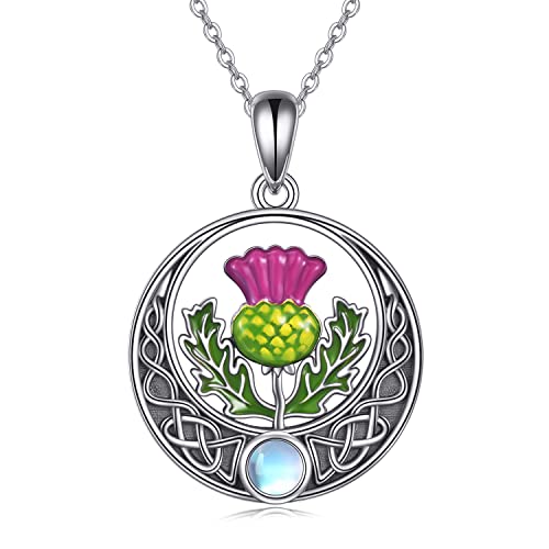 DAYLINLOVE Scottish Thistle Necklace Sterling Silver Scottish Celtic Knot Pendant Scottish Thistle Pendant Jewelry for Women