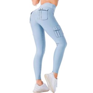 UPRISE ACTIVEWEAR Women's Tight-Fitted Leggings with Pockets - High-Waist Athletic Yoga Pants High-Waist Athletic Tummy Control Yoga Pants for Workout - Tights Gym Pant for Women (Blue Small)