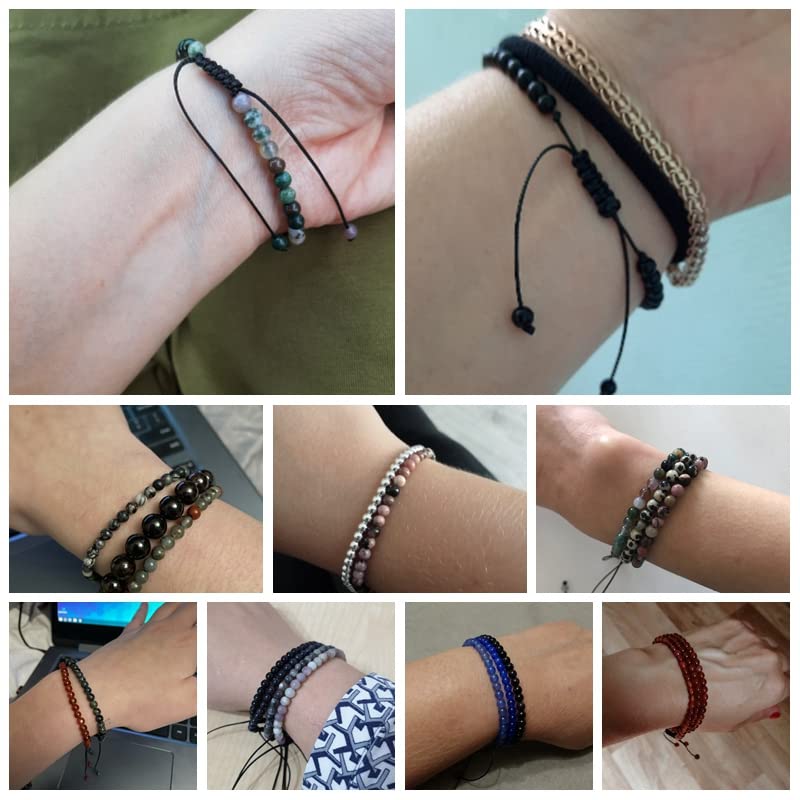 Adjustable 4MM Stone Beads Bracelet For Women Natural Agates Jaspers Onyx Lapis Lazuli Woven Bracelet For New Year Gift Jewelry - (Metal Color: 18.sodalite; Length: Adjustable)