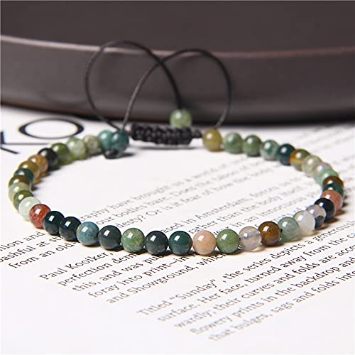 Adjustable 4MM Stone Beads Bracelet For Women Natural Agates Jaspers Onyx Lapis Lazuli Woven Bracelet For New Year Gift Jewelry - (Metal Color: 18.sodalite; Length: Adjustable)