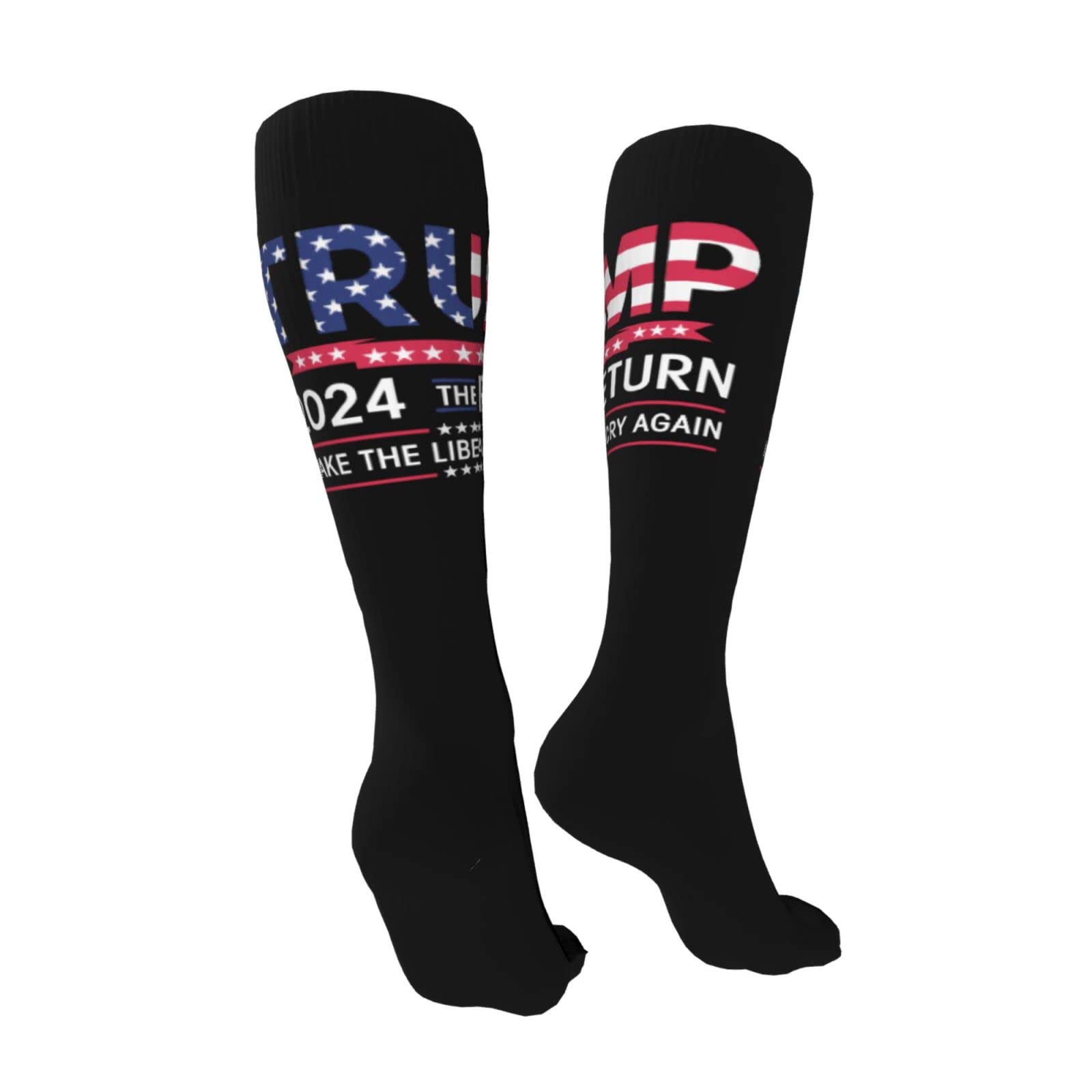 Donald Trump 2024 The Return Make Liberals Cry Again American Flag Trump Lovers Gifts Socks for Women Soft Warm Long Socks Mens Compression Socks Running Socks Hiking Socks 20 in Black