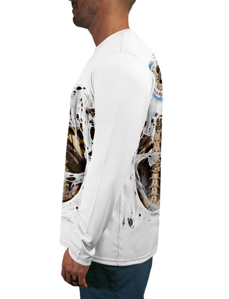 Rattlin Jack Men's Long Sleeve Fishing Shirt UVprotection Skeleton Bone XL White