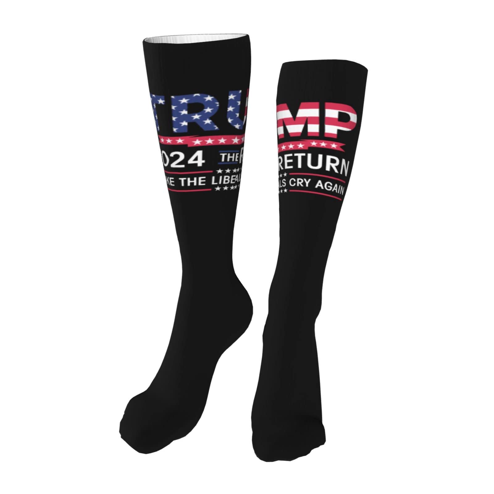 Donald Trump 2024 The Return Make Liberals Cry Again American Flag Trump Lovers Gifts Socks for Women Soft Warm Long Socks Mens Compression Socks Running Socks Hiking Socks 20 in Black