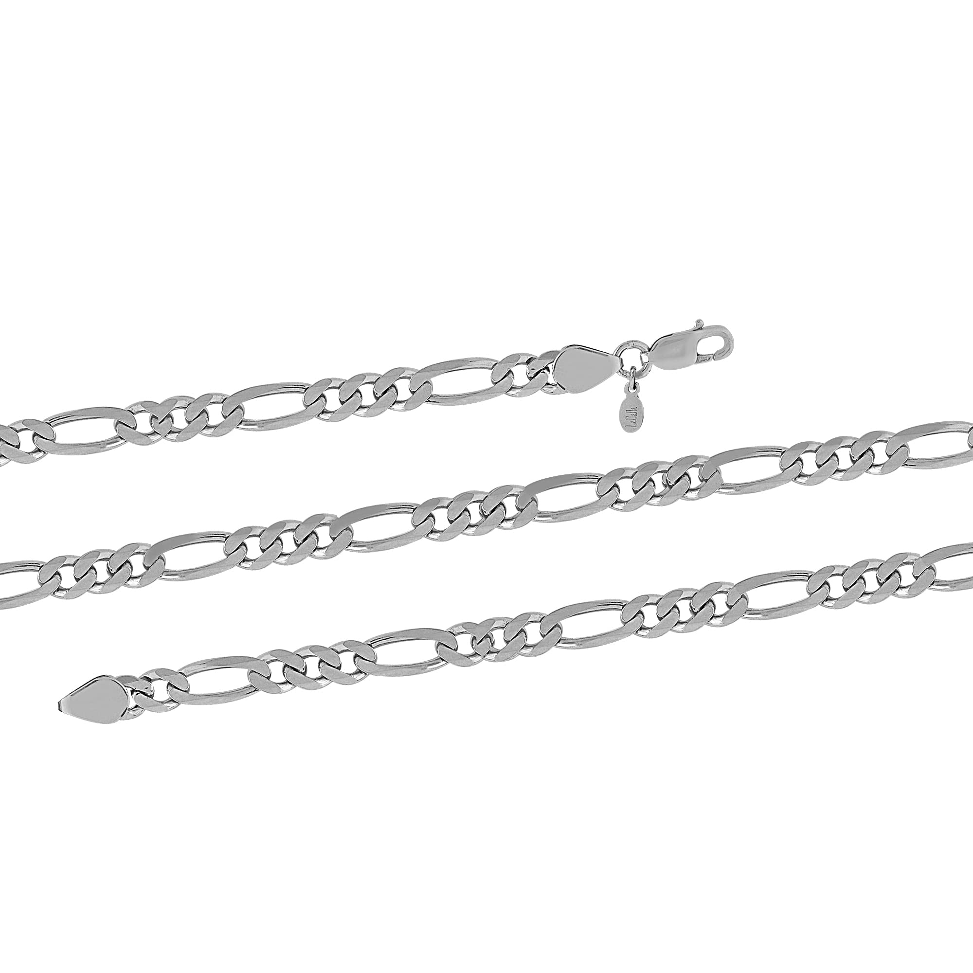 LeCalla 925 Sterling Silver Rhodium Plated 3.5 MM Italian Solid Diamond-Cut Figaro Link Chain Necklace for Women 18 Inches