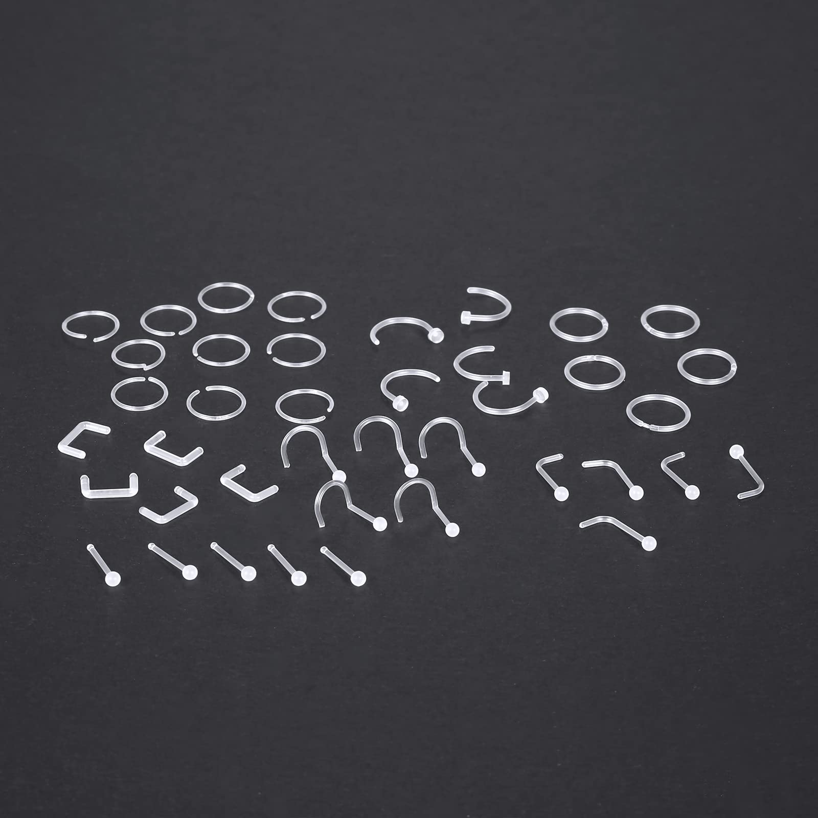 Oveta Clear Piercing Retainers Flexible Bioflex 14G 16G 20G Nose Belly Button Ring Lip Labret Piercings Retainer Eyebrow Tongue Barbells Cartilage Tragus Earrings Retainer (40pcs)