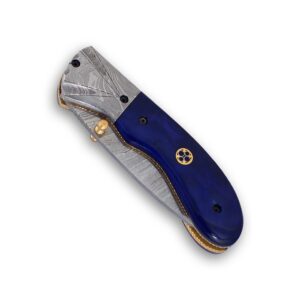 CLOUD KILT Handmade Pocket Folding Knife With Leather Sheath Premium Quality Best Hunting Gear Pocket Knives Gifts For Men (Blue Horn Bone)