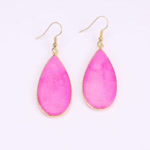 BaubleStar Natural Crystal Healing Birth Stone Statement Drop Earrings Hot Pink Teardrop Quartz Dangle Gold Fashion Jewelry for Women