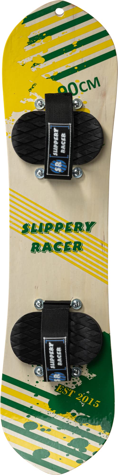 Slippery Racer Kids Hardwood Snowboard with Velcro Binding in Various Sizes (90 CM-Yellow/Green)