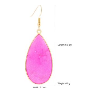 BaubleStar Natural Crystal Healing Birth Stone Statement Drop Earrings Hot Pink Teardrop Quartz Dangle Gold Fashion Jewelry for Women