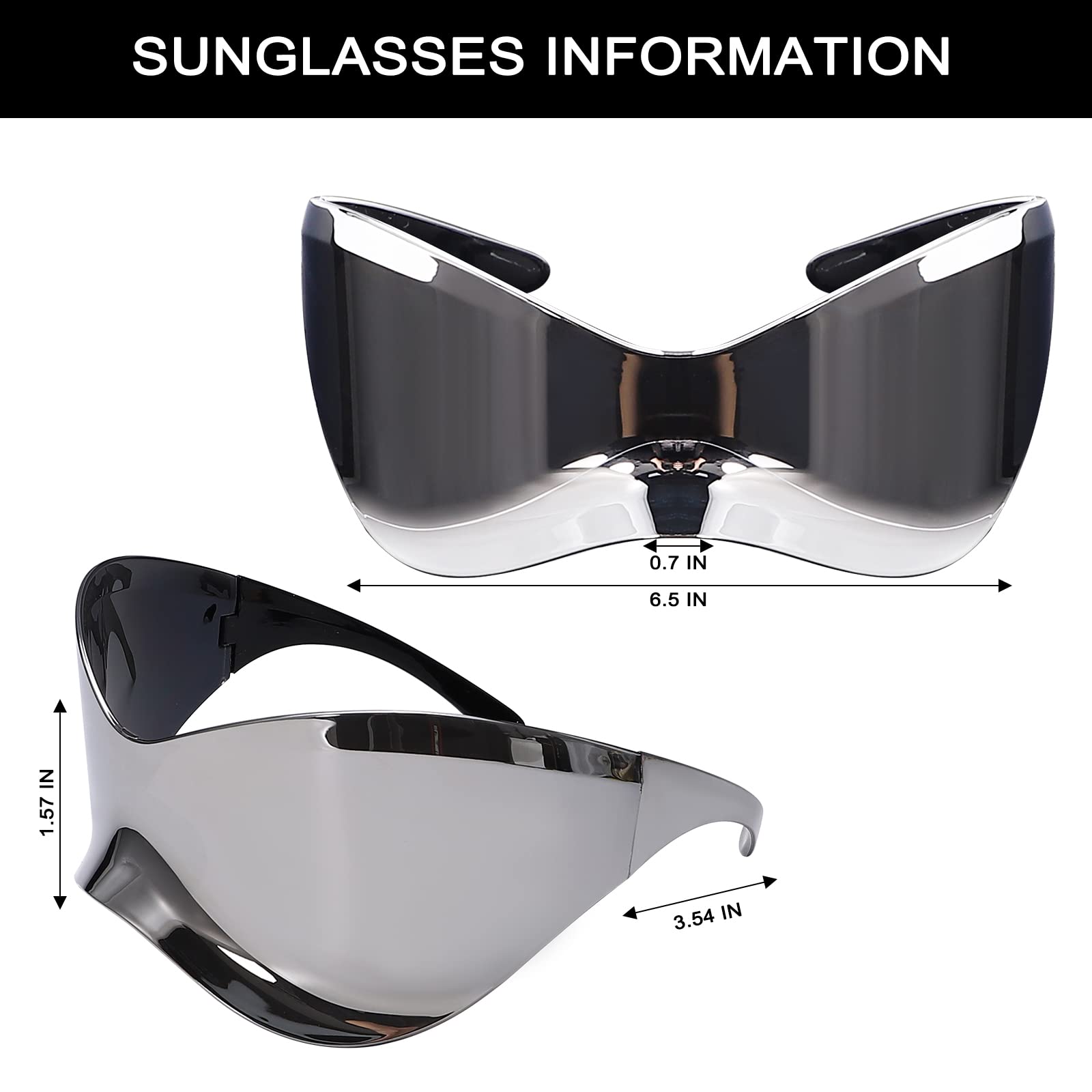 Oversized Futuristic Shield Sunglasses for Men Women Alien Wrap Around Fashion Mask Visor Sun Glasses Silver