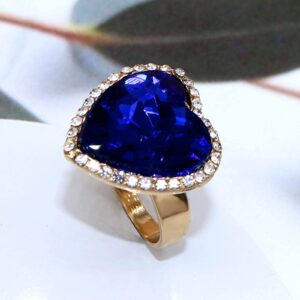 ABJFJE Oval Zircon Crystal Cocktail Statement Ring Rhinestone Stacking Wedding Engagement Anniversary Band Rings Fashion Jewelry Accessories for Women Gift (Blue Heart, 8)