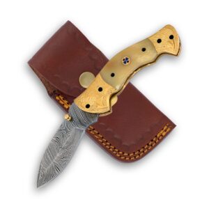 CLOUD KILT Handmade Pocket Folding Knife With Leather Sheath Premium Quality Best Hunting Gear Pocket Knives Gifts For Men (Camel White Bone)