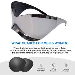 Oversized Futuristic Shield Sunglasses for Men Women Alien Wrap Around Fashion Mask Visor Sun Glasses Silver