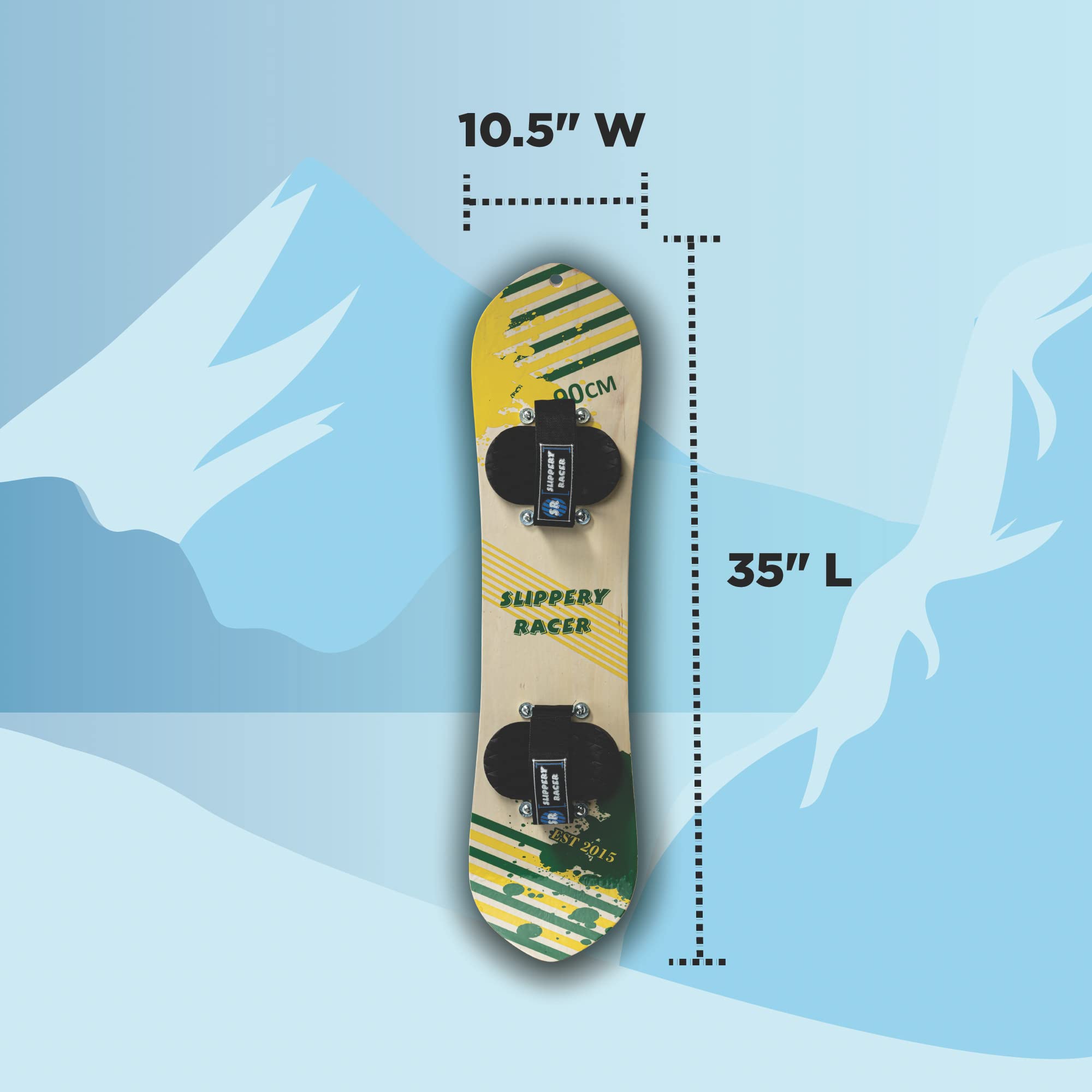 Slippery Racer Kids Hardwood Snowboard with Velcro Binding in Various Sizes (90 CM-Yellow/Green)