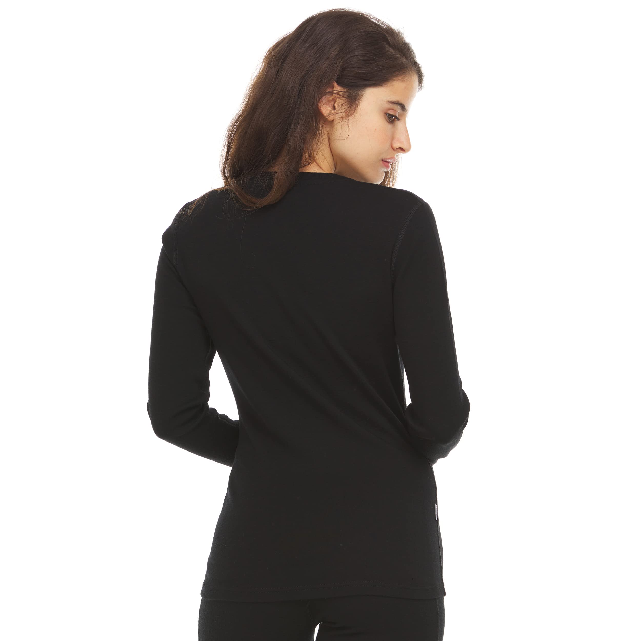 Women's Long Sleeve V-Neck - 100% Merino Wool Base Layer - Casual Shirt - Under Layer - Midlayer - Black - X-Large