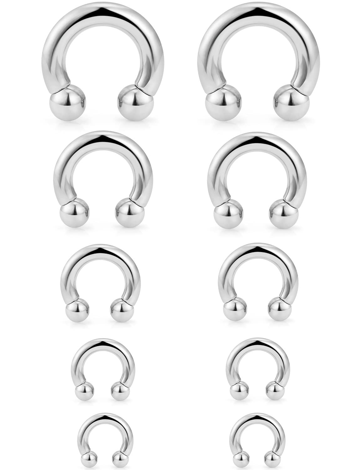 Ocptiy 6G 8G 12G 14G 16G Ear Earrings Gauges Septum Nose Plugs Tunnels Stretching Kit Surgical Stainless Steel Large Big Wide Septum Eyebrow Lip Belly Ring Cartilage Helix Tragus Earring Piercing Kit