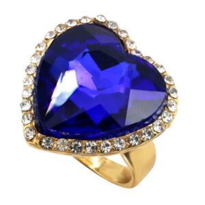 ABJFJE Oval Zircon Crystal Cocktail Statement Ring Rhinestone Stacking Wedding Engagement Anniversary Band Rings Fashion Jewelry Accessories for Women Gift (Blue Heart, 8)