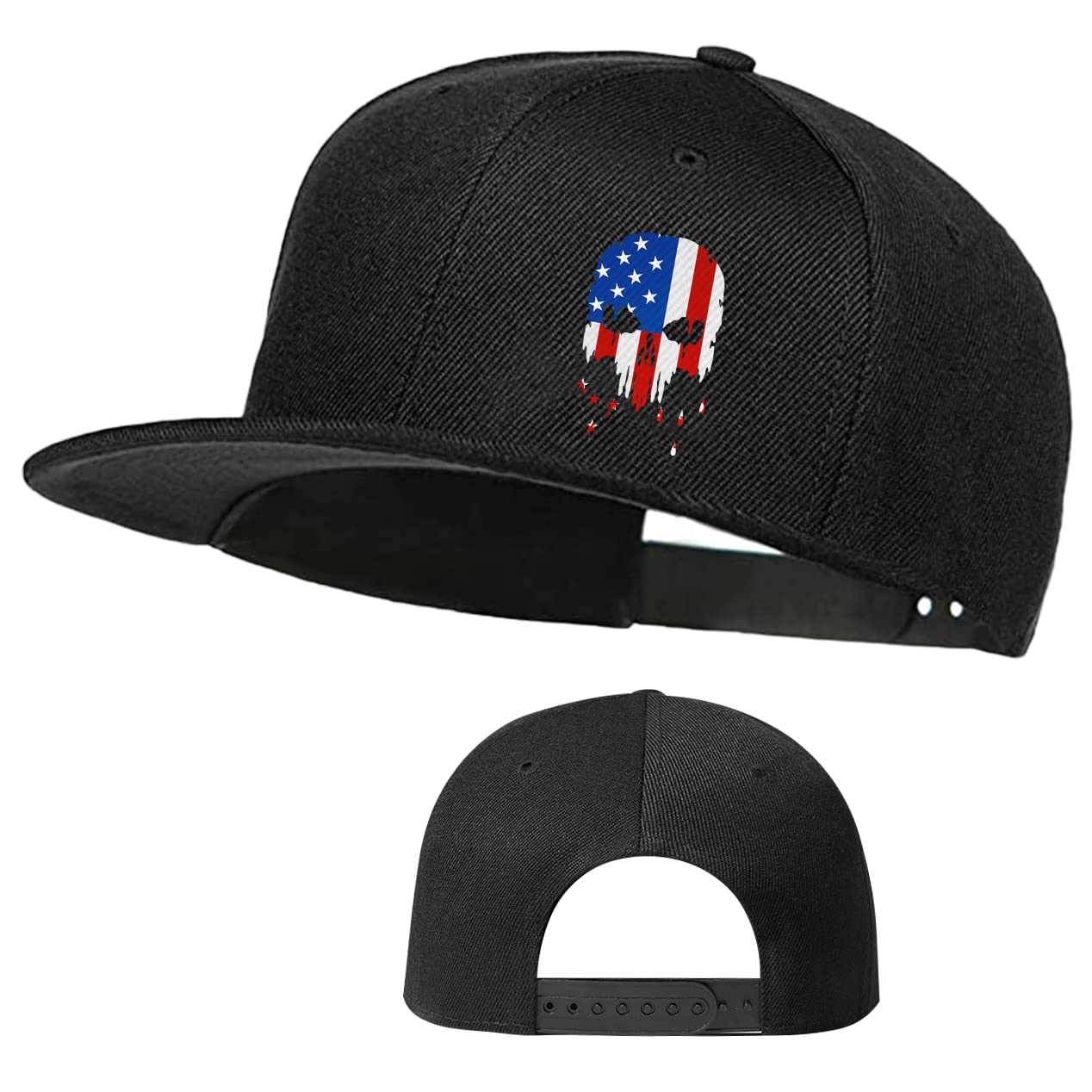 USA America Flag Horror Skull Hat Fashion Reaper Grim Snapback Hats for Men Flat Bill Brim Snap Backpack Trucker Hats Adjustable Men's Horror Baseball Caps