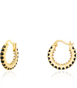 m.dun - hoop earrings for women 925 stering silver post 18k gold plated cz micro pave dainty round chunky silver gold multicolors cubic zirconia (hoop_black_s)