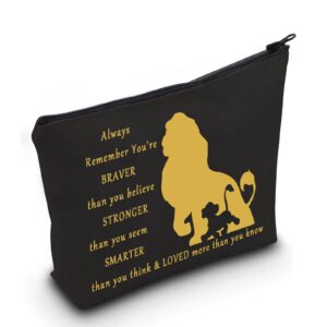 LEVLO Lion Movie Cosmetic Make Up Bag Lion Fans Gift You Are Braver Stronger Smarter Than You Think Lion Zipper Pouch Bag (Always Lion Black)